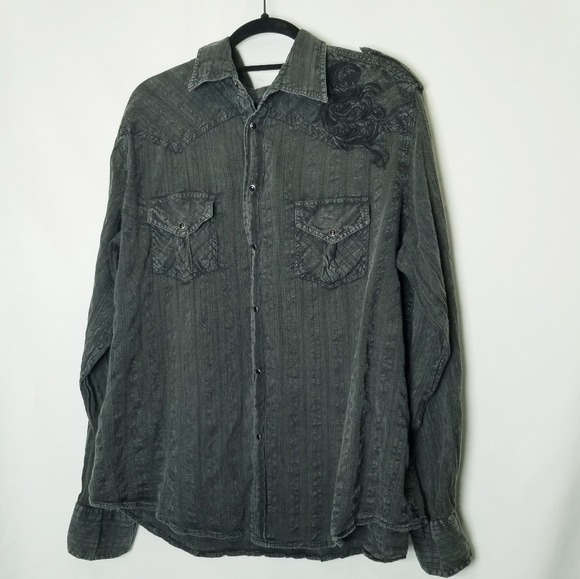Ely 1878 Size XL  Factory Faded Embroidered  Black Pearl Snaps‎ Oversized - Picture 1 of 10